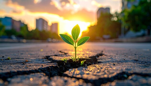 Vibrant green life sprouts from the earth as new leaves unfurl in a sunny city park garden
