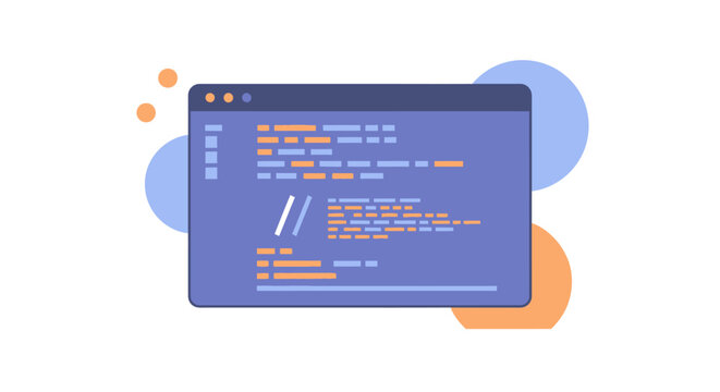 Illustration of web development and programming with code interface