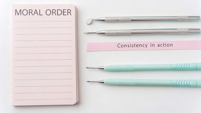 Organized workspace with tools, note pad, and motivational quote for productivity and creativity in business and education