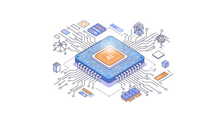 Innovative Artificial Intelligence Processor Unit Isometric Vector Concept