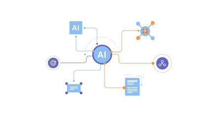 Artificial intelligence network concept illustration with connected icons and