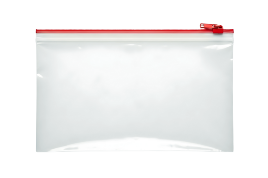 Empty transparent plastic zipper bag isolated on transparent background