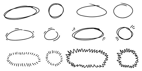 Doodle Mark Highlight Ovals and Circles Vector Hand-drawn doodle marks and shapes ideal for informal annotation, educational content, and artistic design overlays.