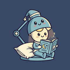 Cute Lamp Character Reading a Book Under a Night Lamp.