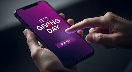 Online Donation, Charity and Volunteering Concept. Closeup of Hand Using a Mobile Phone to making Donate via the Internet