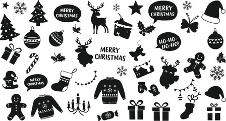 Black Christmas Icons and Symbols Silhouette Collection holiday celebration