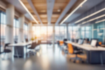 Blurred empty open space office. Abstract light bokeh at office interior background