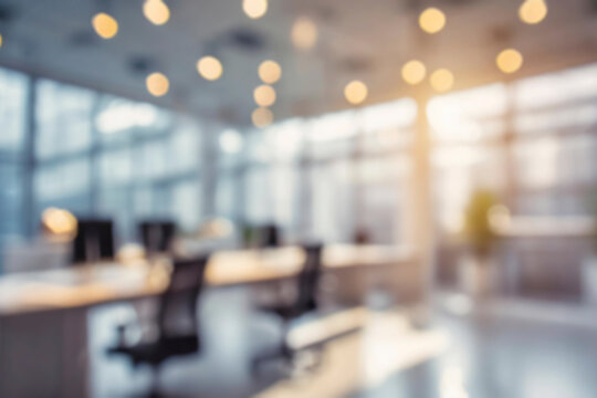 Blurred empty open space office. Abstract light bokeh at office interior background