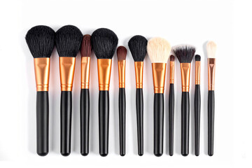 Cosmetics and beauty. Make-up brushes set on white isolated background