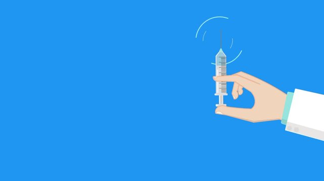 Animated doctor hand holding syringe with copy space. Clean medical concept for vaccination and healthcare design.