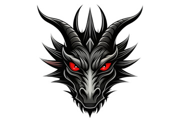 Dragon head with red eyes isolated on transparent background, vector illustration