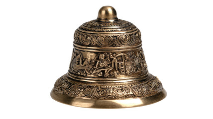 Antique brass handbell isolated on white with a vintage patina