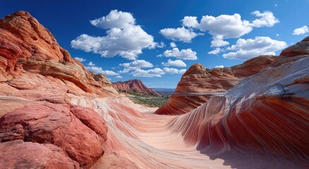 a stunning view of the wave in arizona, usa, with its unique red and white rock formations, captured during the golden hour.