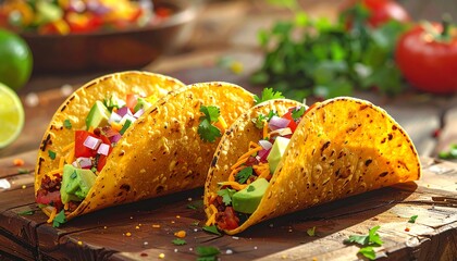 Flavorful Tacos with Fresh Ingredients on Wooden Surface