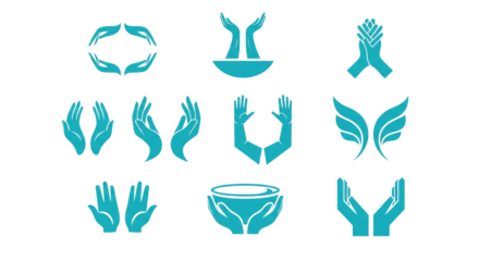 Hand Gestures Icon Set Teal