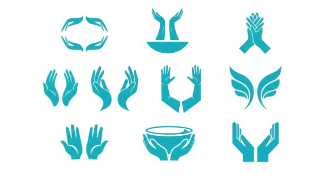 Hand Gestures Icon Set Teal