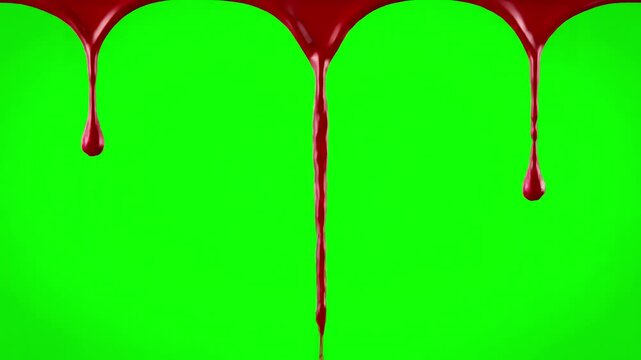 Green Screen red blood dripping down along the transition on background scene 2 with distortion, overlay, glitch, static noise, scan lines black background, 4k animated video loop