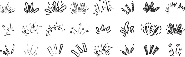 Burst ray confetti set with chalk textured, kids’ freehand drawing style. Playful and artistic vector file. 