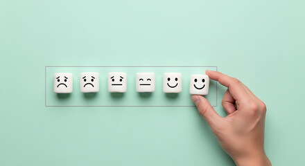 Sad to happy smiling face loading, mental health, attitude, positive and negative mind, influence emotion, support and depression