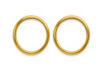 Gold wedding rings celebrating commitment and partnership. Shiny metallic jewelry for marriage and engagement on transparent background