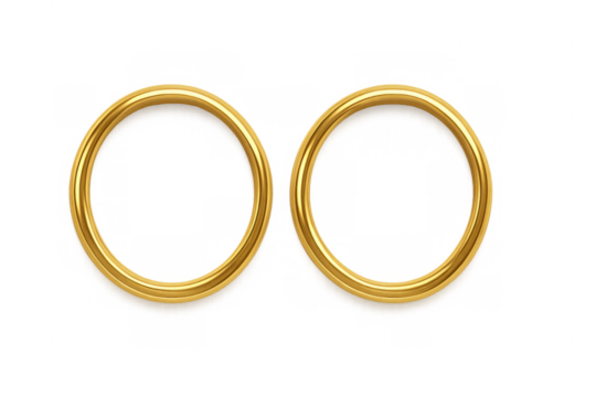 Gold wedding rings celebrating commitment and partnership. Shiny metallic jewelry for marriage and engagement on transparent background