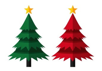 Obraz premium Two stylized christmas trees, one green and one red, each topped with a yellow star, isolated on transparent background