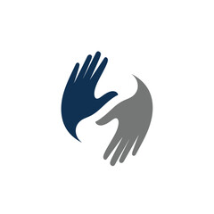 Two hands forming a circle, symbolizing support, care, and unity, with a blue and gray color scheme.