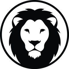Vector lion head in a circle black and white silhouette illustration