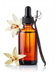Artisanal Vanilla Extract Bottle with Beans and Flowers