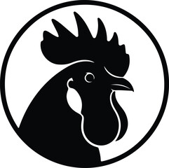 Vector rooster head within circle logo design silhouette illustration