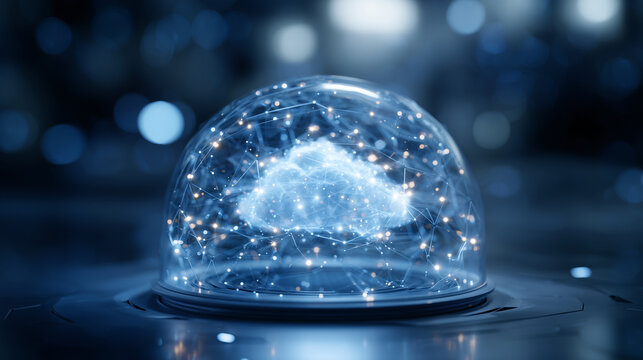 Digital cloud technology concept with glowing data network