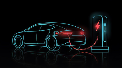 Electric Car Charging at a Neon Charging Station automobile