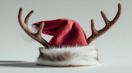 Red christmas hat with reindeer antlers fun celebration