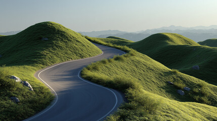 Road across countryside hills sunrise scenic landscape