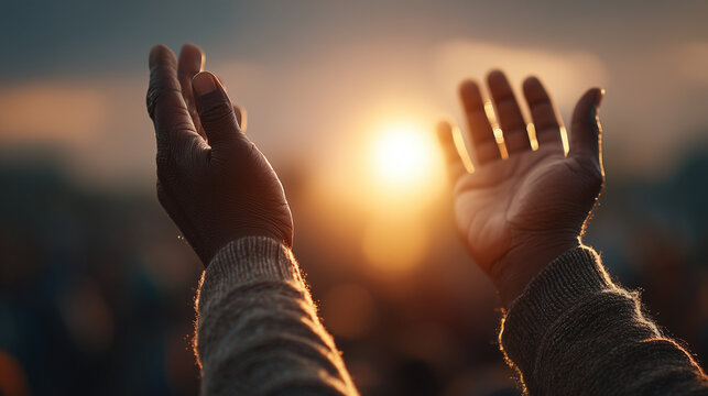 Hands raised in prayer during Ramadan evening
