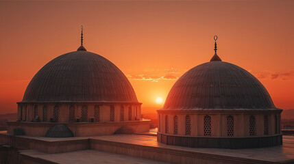 Fototapeta premium Grand mosque domes at golden sunset