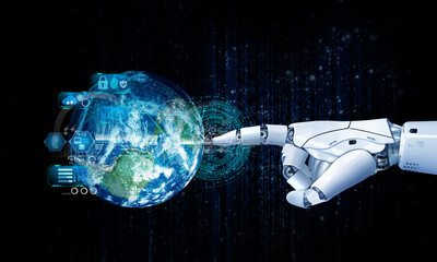 white robot and technology graphic background