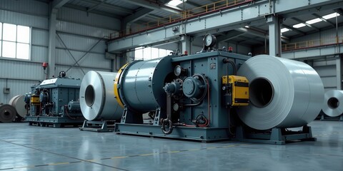 Industrial Metal Rolling Mill Machinery in Factory Setting