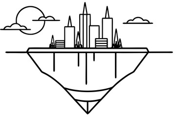 Abstract cityscape silhouette with upside down reflection isolated on white background