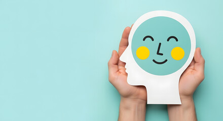 Happy smiling face, mental health concept, positive thinking and attitude, emotion, support and evaluation