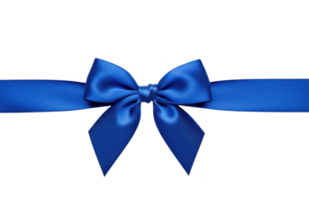 A vibrant blue satin ribbon tied in a bow, isolated on a transparent background, symbolizing celebration and giftgiving