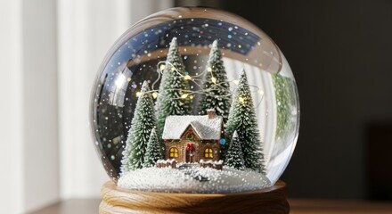 Enchanting winter wonderland inside a festive illuminated snow globe decoration
