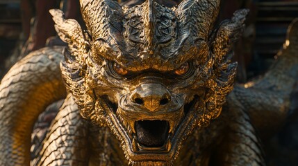 A majestic golden dragon statue showcasing intricate details.