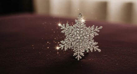shimmering snowflake ornament on dark background with sparkling light