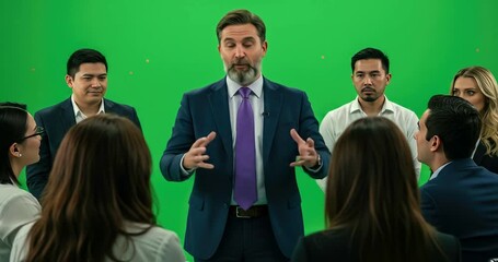 Dynamic Presentation - A Leader Inspiring Team in Green Screen Studio.
