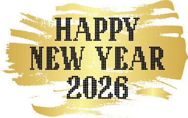 Happy new year 2028 text on a golden brush stroke background
