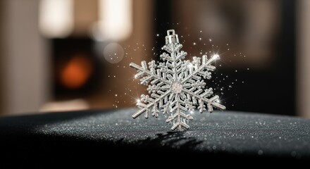 Glistening silver snowflake ornament with shimmering sparkle accent