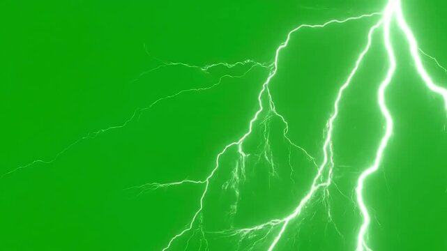 Green Screen a video with animated lightning bolts moving across the are white and jagged creating dynamic powerful effect scene 1 distortion, overlay, glitch, static noise, scan lines on black