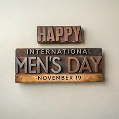 &ldquo;International Men&rsquo;s Day &ndash; 19 November&rdquo;. written in vintage letterpress type