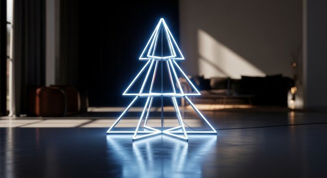 Modern illuminated abstract Christmas tree with futuristic glowing design